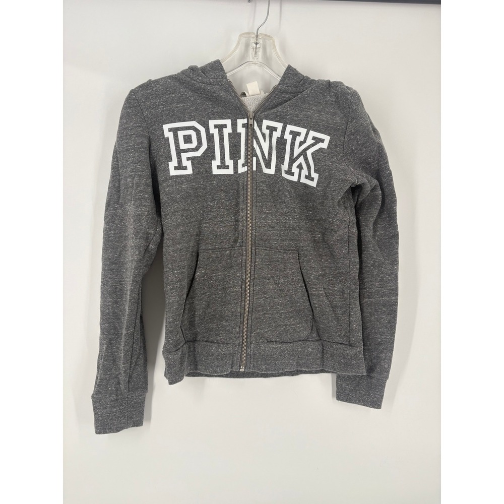 PINK Victoria's Secret Gray Full Zip Hoodie Sweatshirt‎ Women's Size S